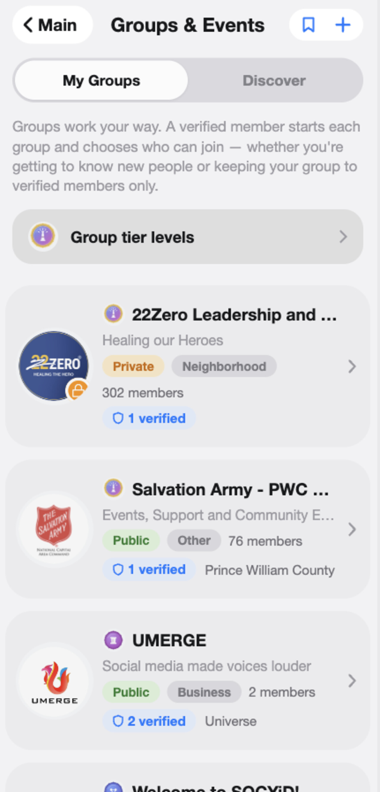 Browsing local Groups & Events in SOCYiD