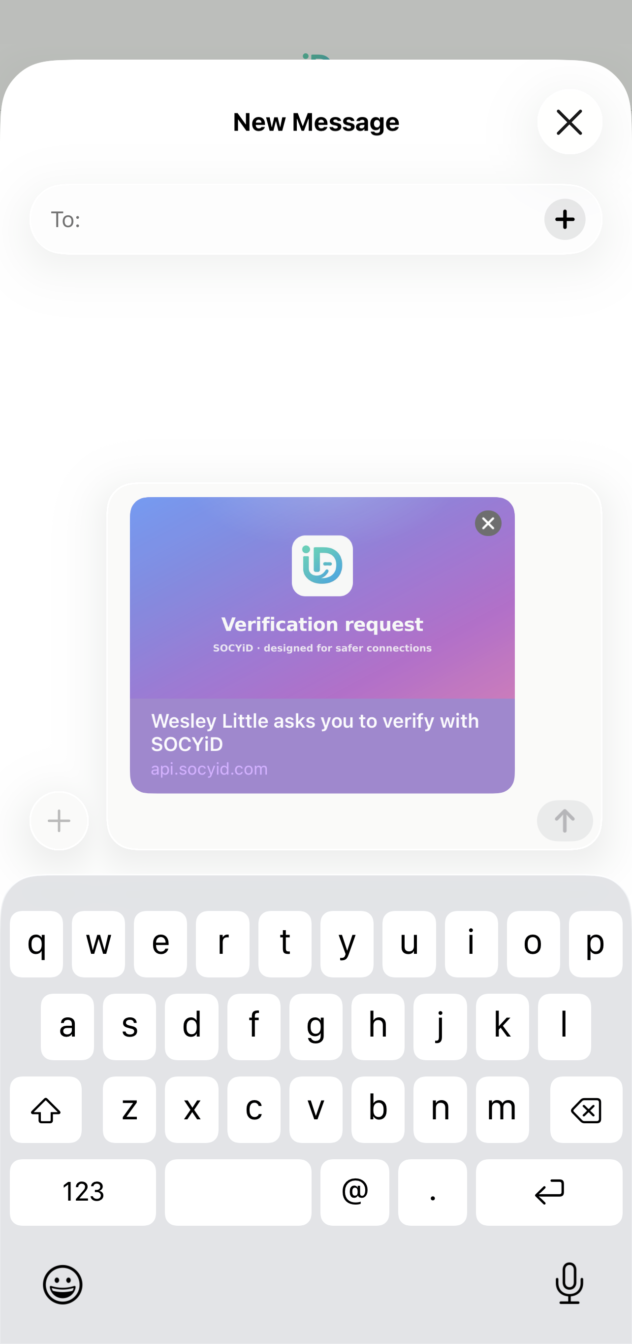 A SOCYiD verification request link being sent in a text message